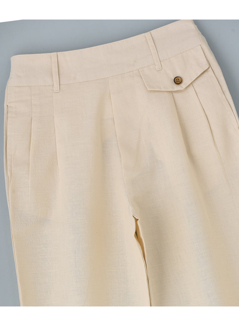Jelliene Girls Beige Pleated Wide-Leg Trousers - Image 3